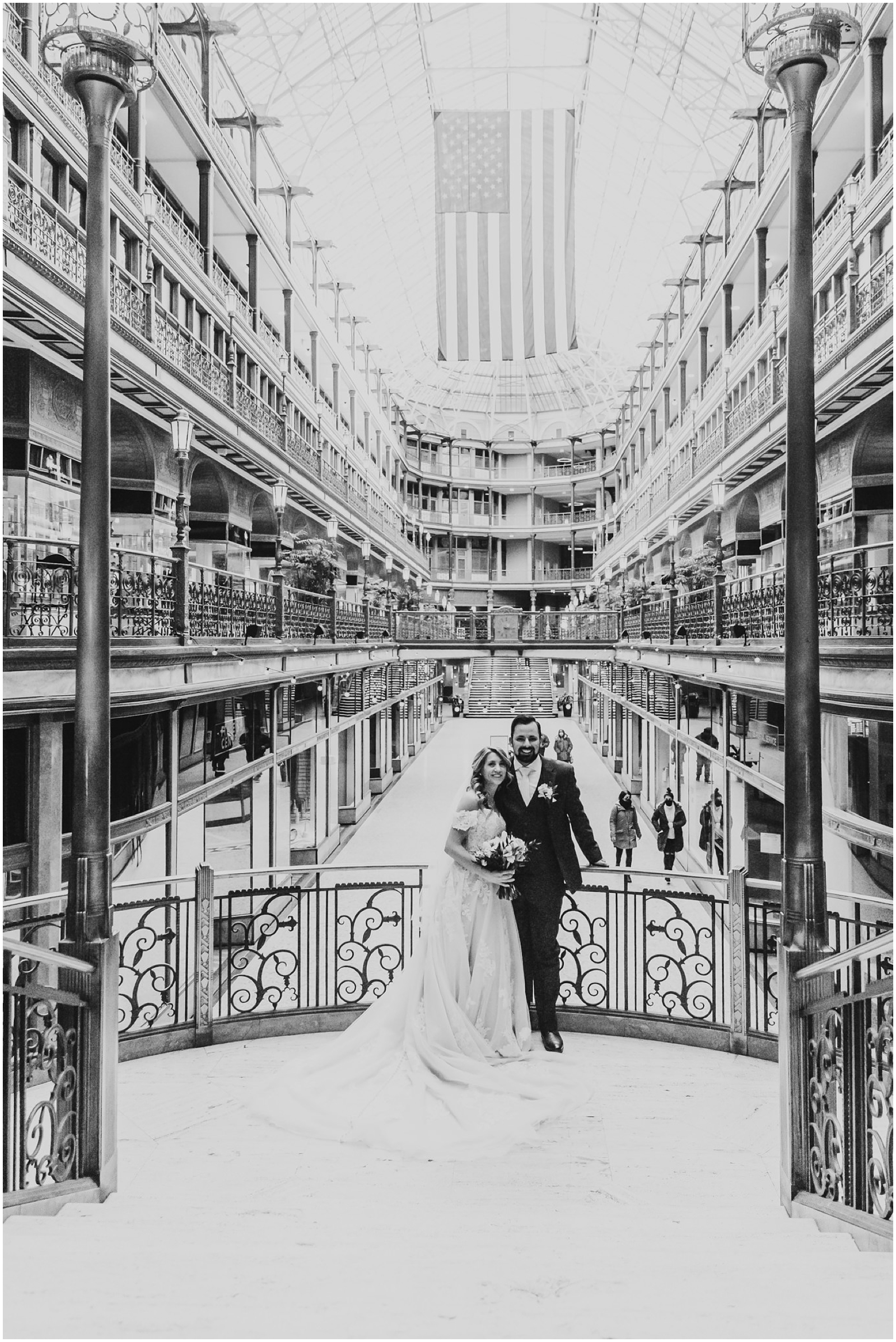 Bride and Groom Wedding portraits at The Arcade in Cleveland 