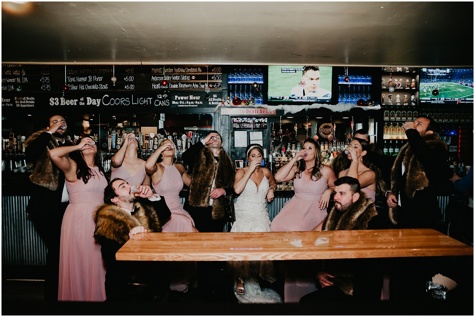 Bridal Party Photos in Bar