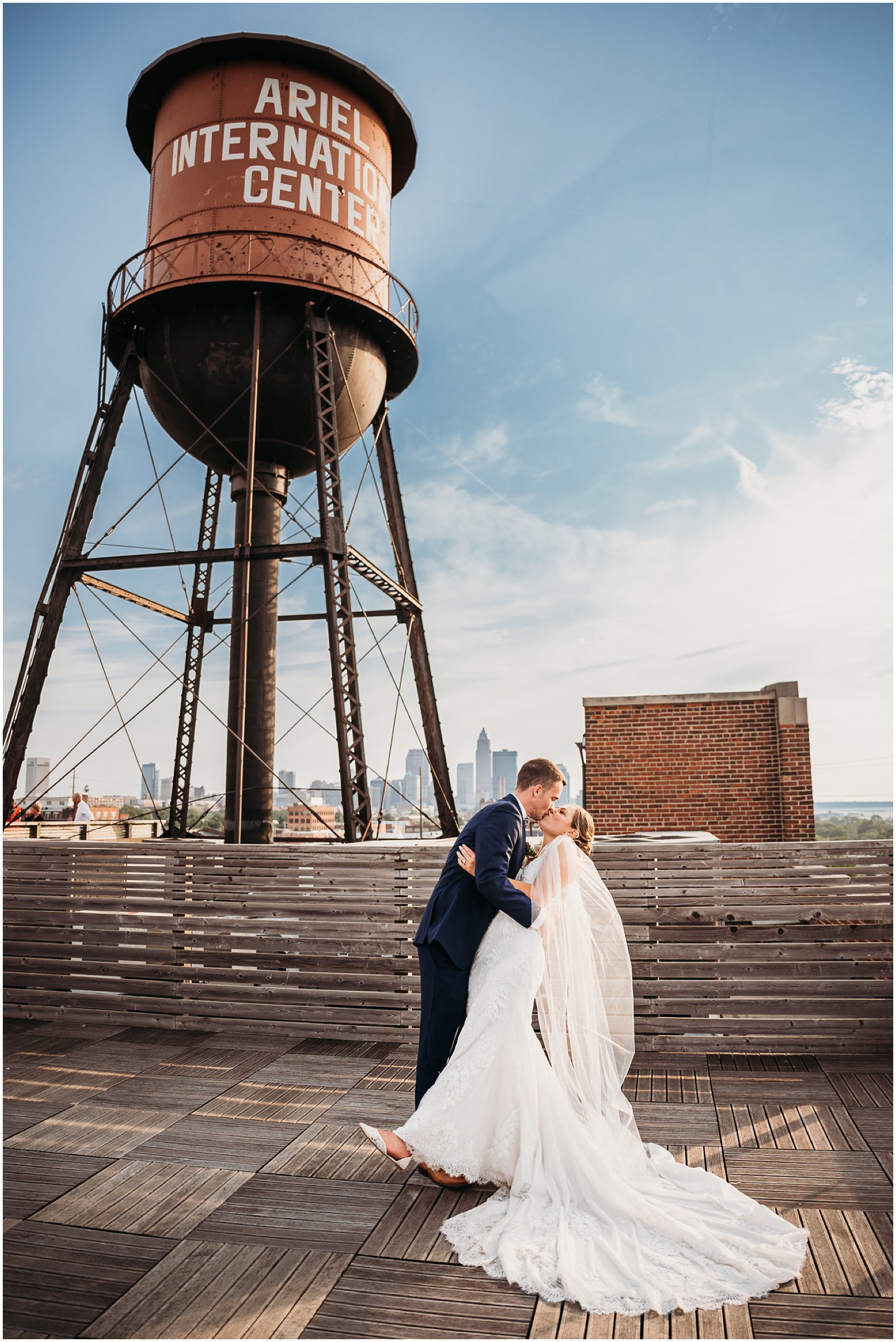 Bride and Groom Rooftop Portraits in Cleveland