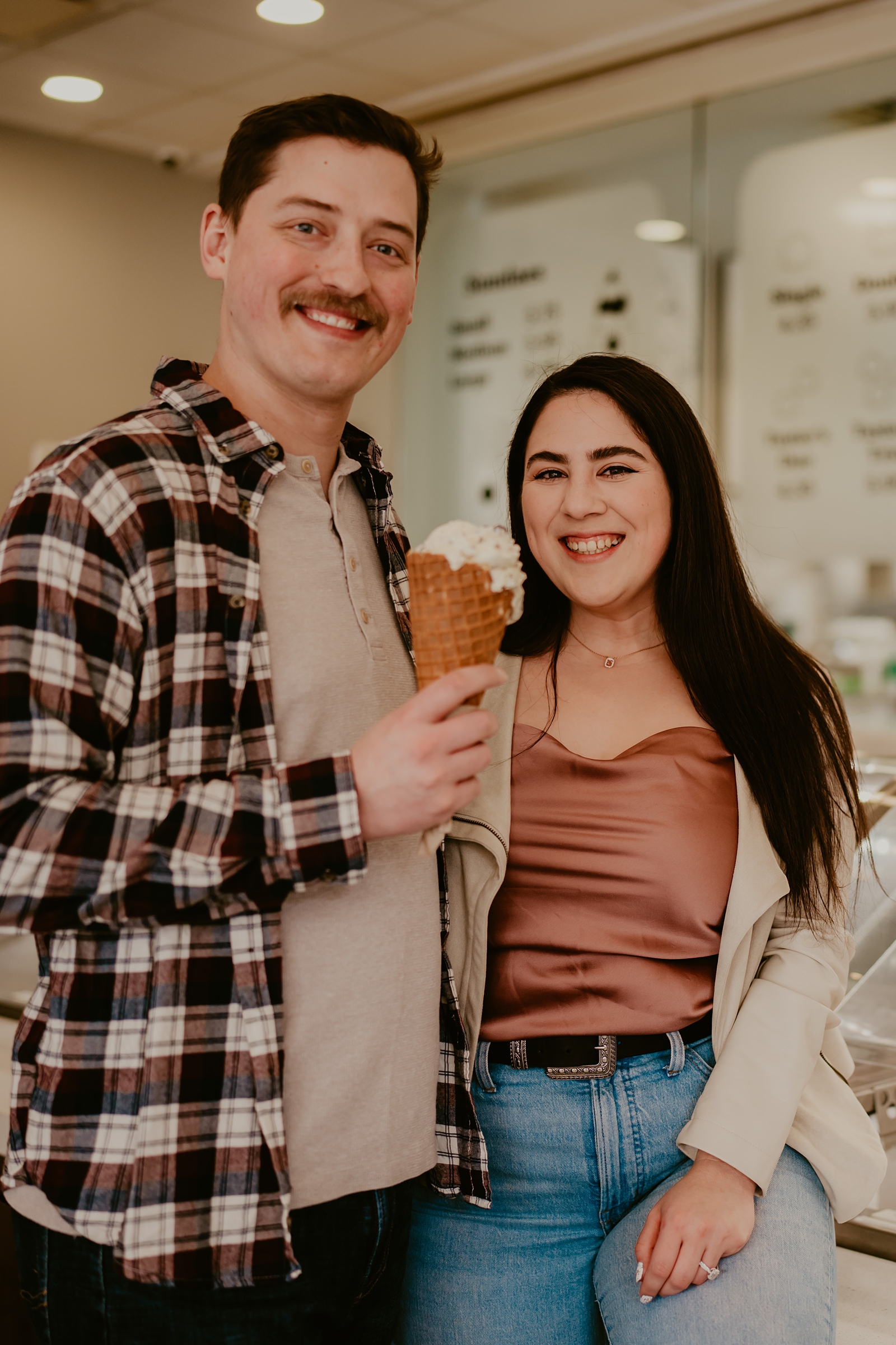 Engagement photos in ice cream shop