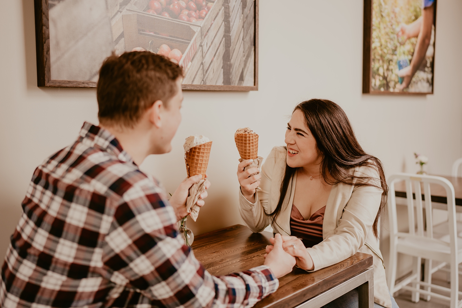 Engagement photos in ice cream shop